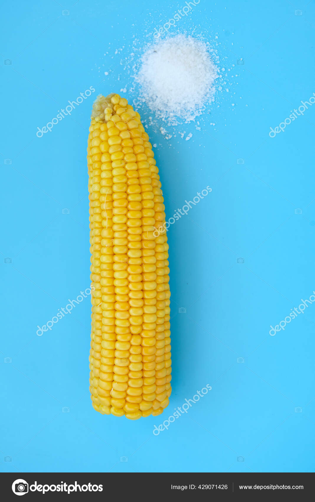 Sweetcorn Blue Background Komposisi Rata Dengan Jagung Rebus Manis Latar Stok Foto C Marikun21 429071426