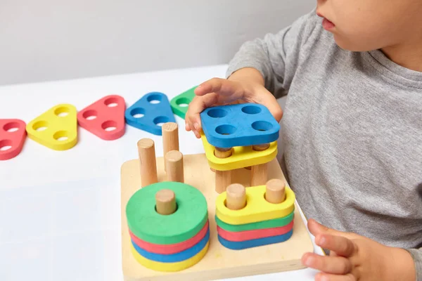 Dítě Sbírá Třídítka Vzdělávací Logické Hračky Pro Děti Dětské Ruce — Stock fotografie