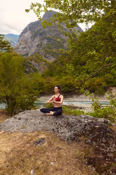 Yoga Kurse Der Natur Allein Das Konzept Sport Treiben Soziale lizenzfreie Stockbilder