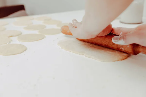 Process Making Cookies Man Cooks Kitchen Modern Lifestyle Home — Stock Photo, Image