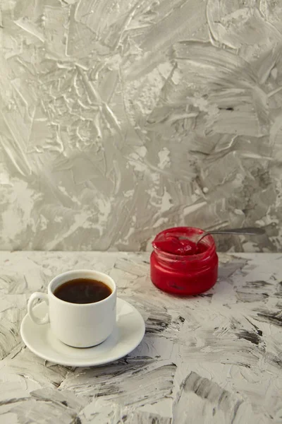 Une Tasse Café Blanche Sur Fond Gris Concept Boisson Chaude — Photo