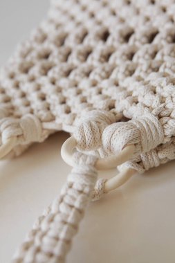 El yapımı makrome çanta, çevre dostu. Nakış. El yapımı makrome..