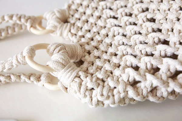 Handmade Macrame Bag Eco Friendly Embroidery Hand Made Macrame — Stock Photo, Image