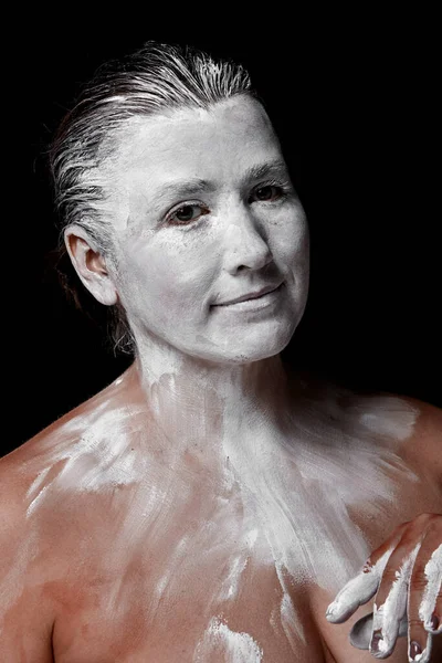 Portrét Ženy Namalovanou Tváří Kreativní Make Světlý Styl Girl Barevným — Stock fotografie