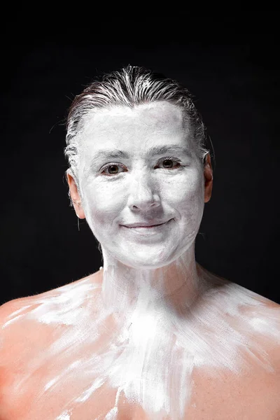 Portrét Ženy Namalovanou Tváří Kreativní Make Světlý Styl Girl Barevným — Stock fotografie