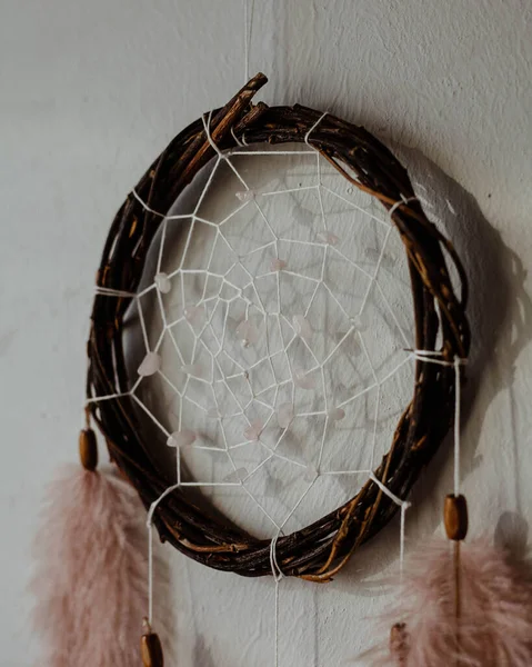 Dream Catcher Handmade Work Ethnic Symbol Base Made Willow Branches — Stock Photo, Image