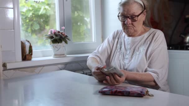 La mujer mayor cuenta el dinero. — Vídeos de Stock