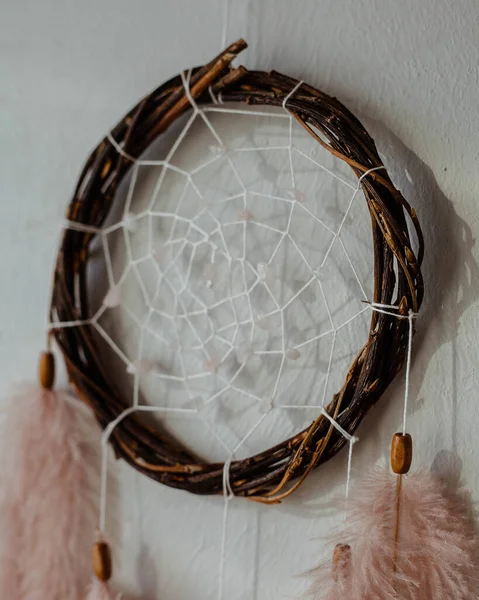 Dream Catcher Handmade Work Ethnic Symbol Base Made Willow Branches — Stock Photo, Image