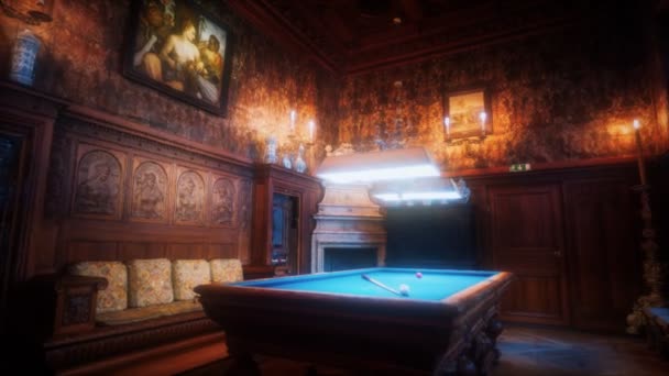 Old vintage billiards room interior — Stock Video