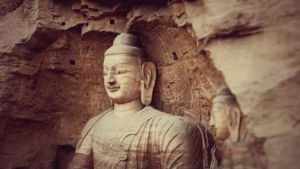 Buddha Stone Carving of Yungang Grottoes — Stock video