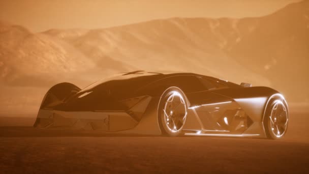 Superauto při západu slunce v poušti — Stock video