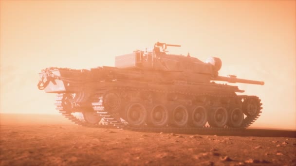 Tank Perang Dunia II di gurun pasir dalam badai pasir — Stok Video