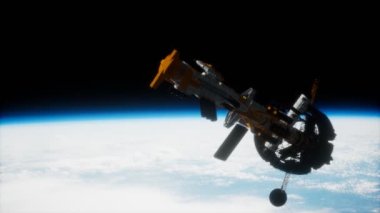 Dünya 'nın yakınındaki fütürist uzay gemisi. Bu görüntünün elementleri NASA tarafından desteklenmektedir