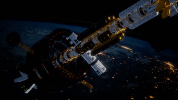 Grande nave espacial na órbita da Terra. elementos fornecidos pela nasa — Vídeo de Stock