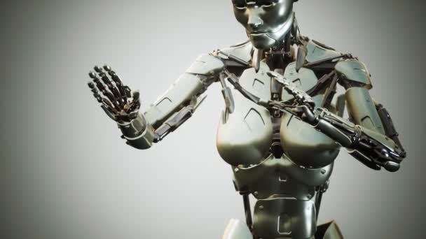 Sci-fi robot woman animation in the digital world of the future — Stock Video