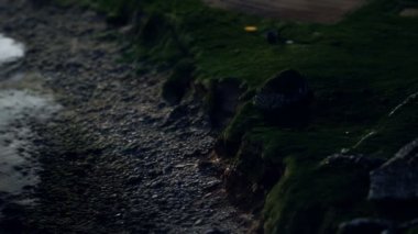 Gün batımında Faroe Adaları 'ndaki bir sahil şeridine bak.