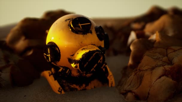 Copper old vintage deep sea diving helmet — Stock Video