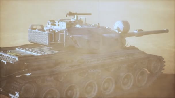 Tweede Wereldoorlog Tank in woestijn in zandstorm — Stockvideo