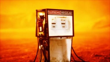 Çölde terk edilmiş paslı bir benzin pompası.