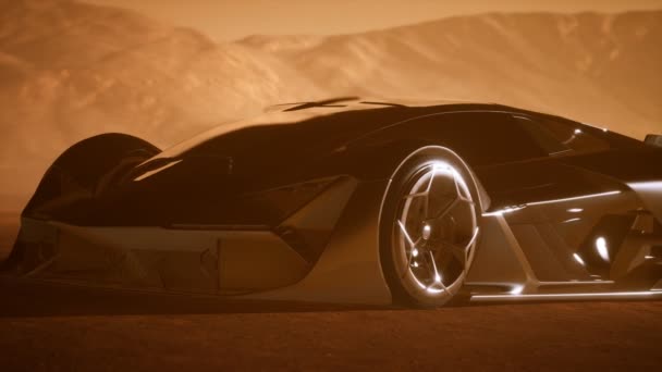 Supercar al atardecer en el desierto — Vídeos de Stock