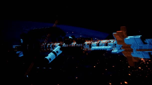 Gran nave espacial en la órbita de la Tierra. elementos proporcionados por nasa — Vídeo de stock