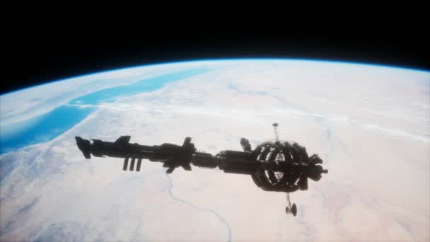 Illustration 3D d'un vaisseau spatial en orbite autour de la planète Terre — Video