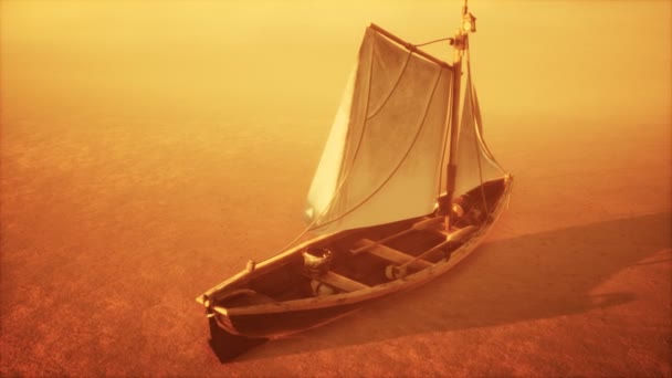 Pesca ou barco de pescador abandonado no deserto — Vídeo de Stock