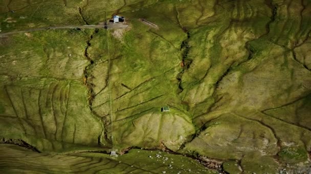 Flygfoto över grönt landskap på Färöarna — Stockvideo