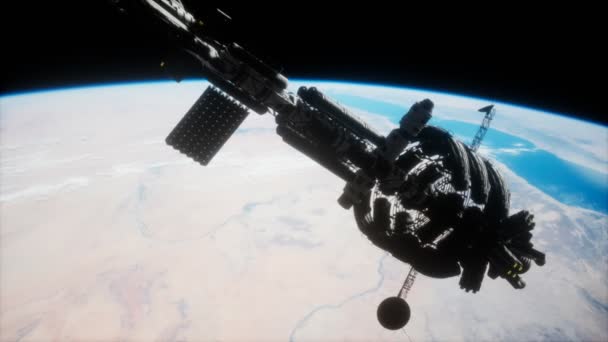 Illustration 3D d'un vaisseau spatial en orbite autour de la planète Terre — Video