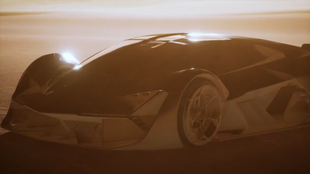 落日时分沙漠中的超级汽车 — 图库视频影像