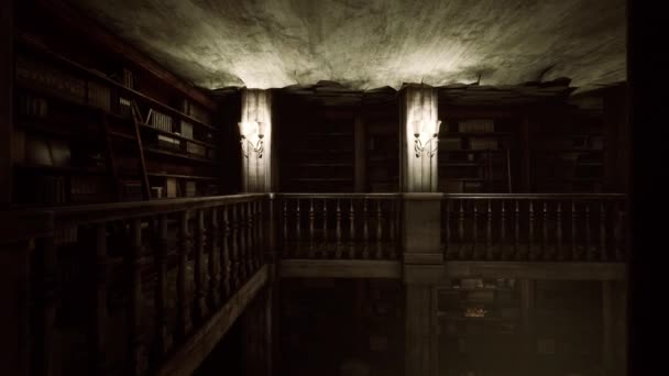 Stary ciemny klasyczny pokój biblioteczny — Wideo stockowe