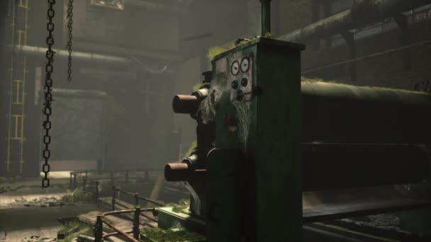 Промышленный интерьер заброшенной ремонтной станции — стоковое видео
