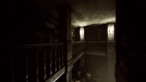 Viejo oscuro clásico biblioteca habitación — Vídeos de Stock