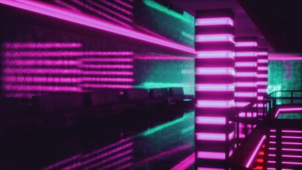 Pusty klub nocny ze światłami neonowymi — Wideo stockowe