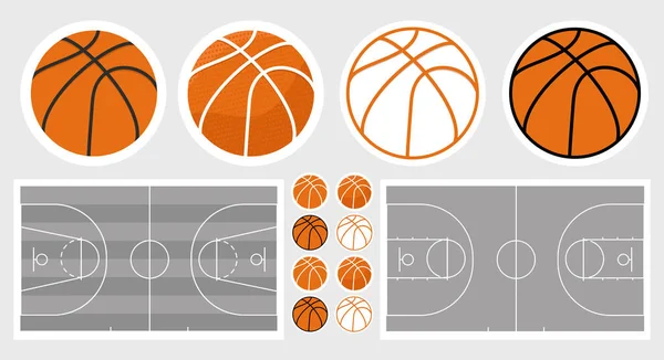 Terrain de basket-ball et jeu de balle. Stickers basket-ball — Photo