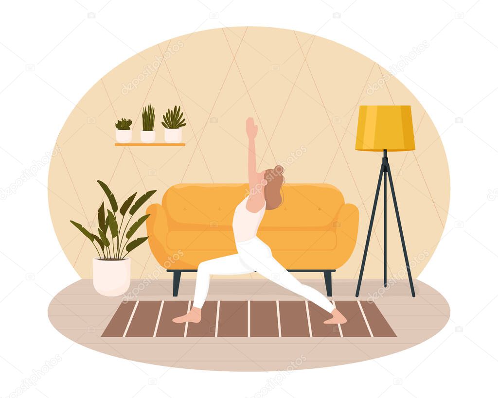 Sport exercise at home. Woman doing workout indoor