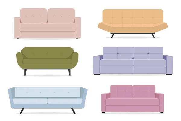 Συλλογή από καναπέδες σε επίπεδο στυλ. — Διανυσματικό Αρχείο