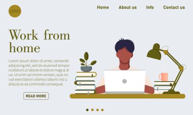 Evde çalışan genç adamın web sayfası şablonu