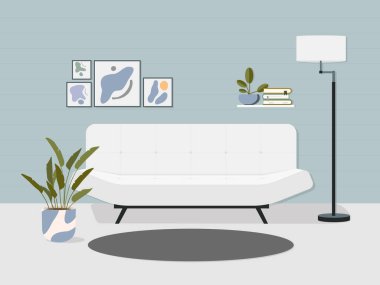 Mobilyaları olan şık bir oturma odası..