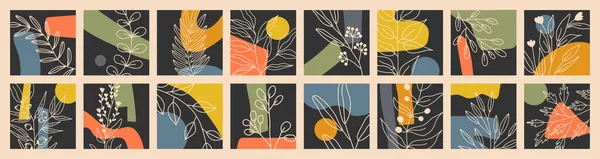 Συλλογή από Διάφορα Φύλλα και Λουλούδια, αφηρημένα σχήματα — Διανυσματικό Αρχείο