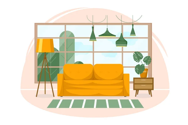 Living room interior on isolated white background. — Stock Vector