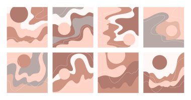 Sekiz soyut arka plan seti. Mavi renkler.