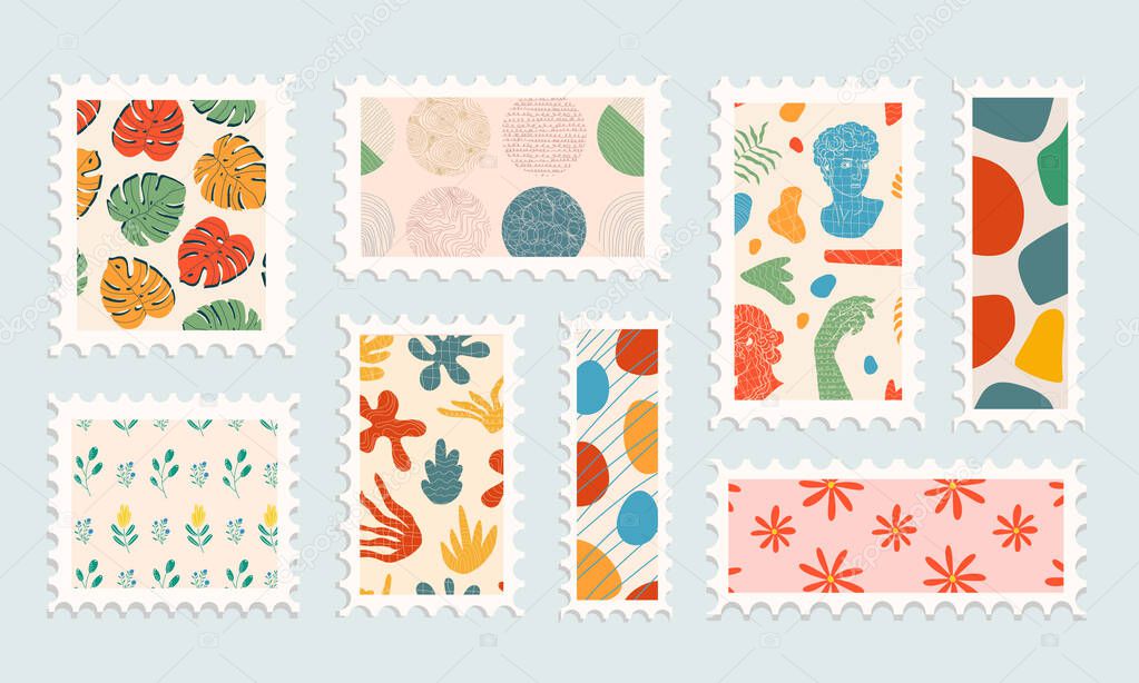 Set of beautiful hand-drawn post stamps