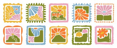 Soyut bitkiler. Botanik karalama arka plan sanat seti. Çiçek ve soyut bir şekil bırakır. Baskı, duvar kâğıdı, ev dekorasyonu için duvar sanatı için çağdaş moda çiçek tasarımı.