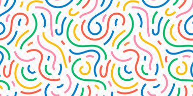 Eğlenceli renkli çizgiler, dikişsiz çizgiler. Çocuklar için yaratıcı minimalist tarz sanat geçmişi ya da temel şekilli moda tasarımı. Basit çocuksu karalama arka planı. Vektör hisse arkaplanı