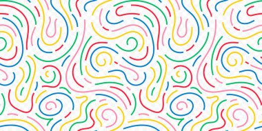 Eğlenceli renkli çizgiler, dikişsiz çizgiler. Çocuklar için yaratıcı minimalist tarz sanat geçmişi ya da temel şekilli moda tasarımı. Basit çocuksu karalama arka planı. Vektör hisse arkaplanı