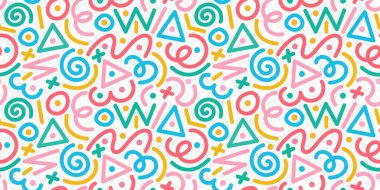 Eğlenceli renkli çizgiler, dikişsiz çizgiler. Çocuklar için yaratıcı minimalist tarz sanat geçmişi ya da temel şekilli moda tasarımı. Basit çocuksu karalama arka planı. Vektör hisse arkaplanı