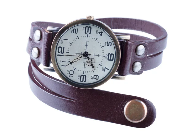 Watches Leather Strap Isolated White Background Royalty Free Stock Photos