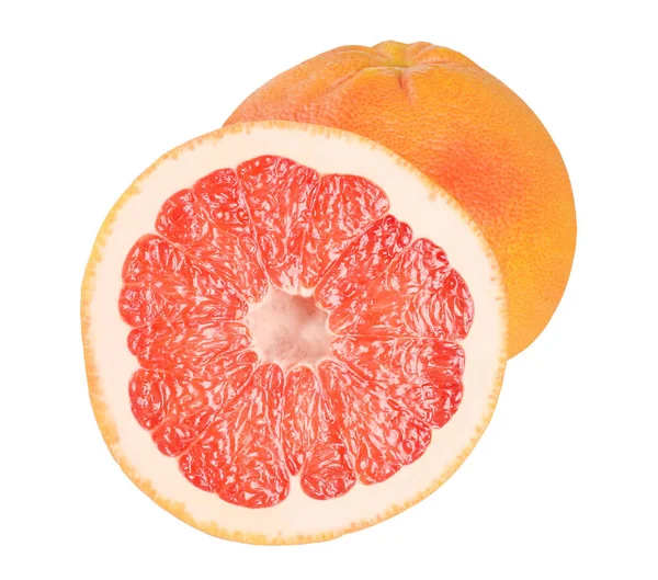 Die Geschnittene Grapefruit Mit Blättern Isoliert Auf Weißem Hintergrund — Stockfoto