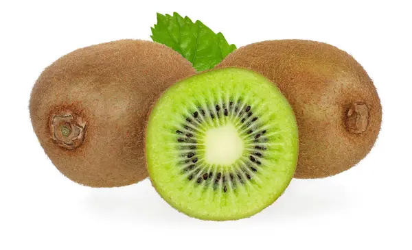 Fetta Kiwi Isolata Sfondo Bianco — Foto Stock